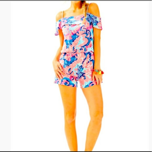 Lilly Pulitzer Romper Klea I'm so Jelly Coral Reef Medium 8 10 NEW Summer - Picture 5 of 7